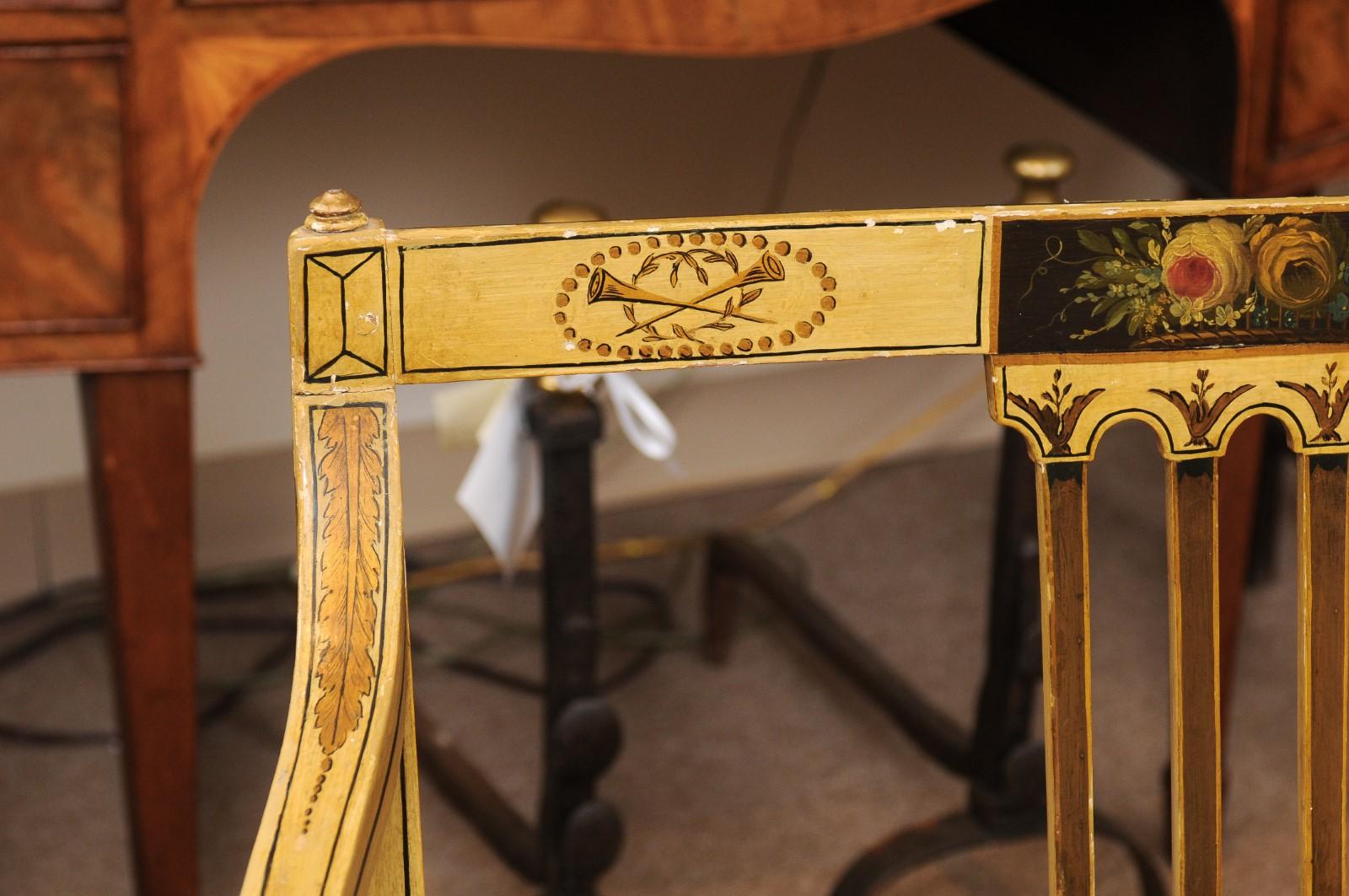 Spätes englisches ockerfarben bemaltes und mit Rohrgeflecht versehenes Sofa von George III. um 1820 im Angebot 1