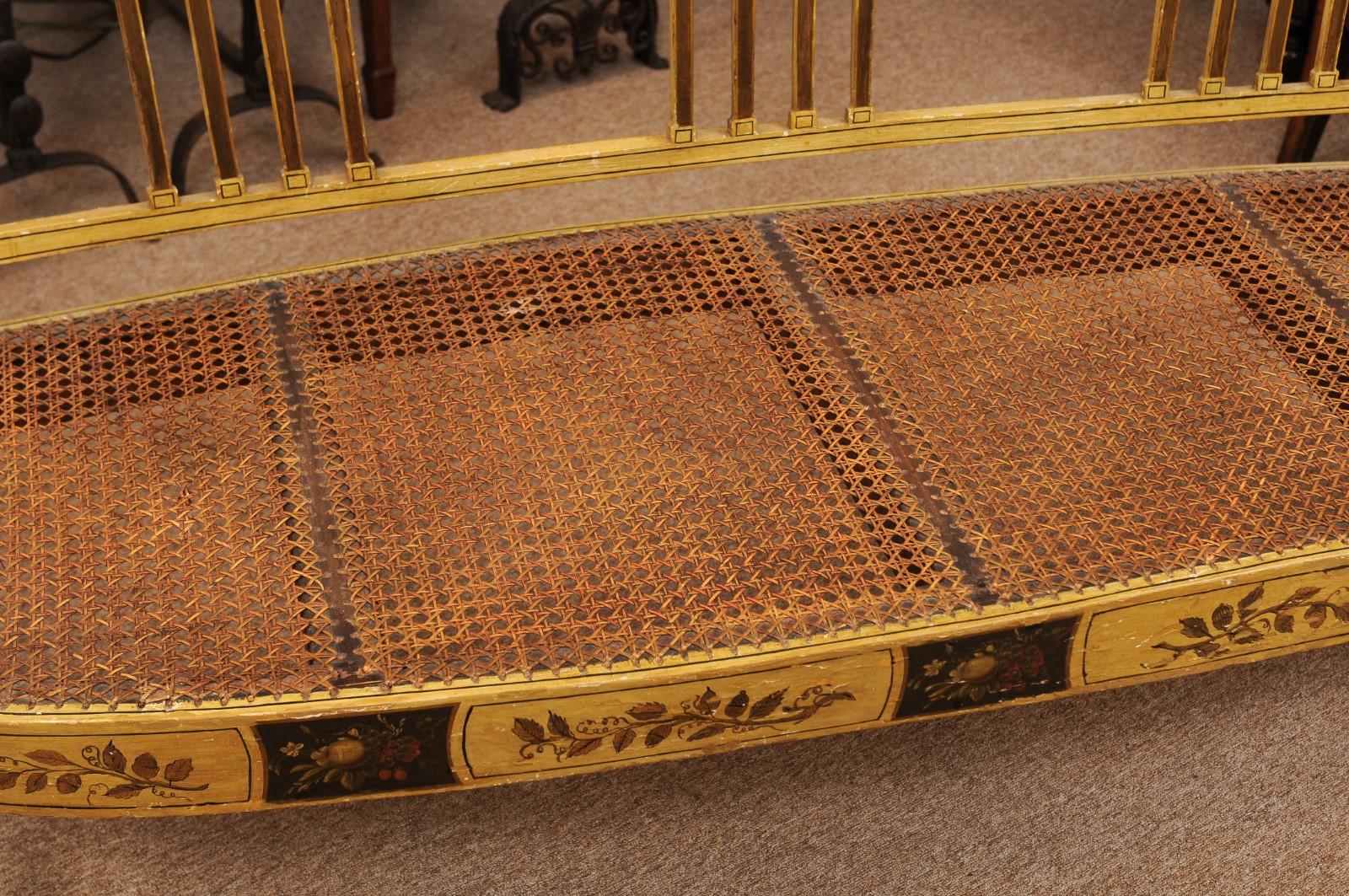 Late George III English Ochre Painted and Caned  Settee, circa 1820 For Sale 3