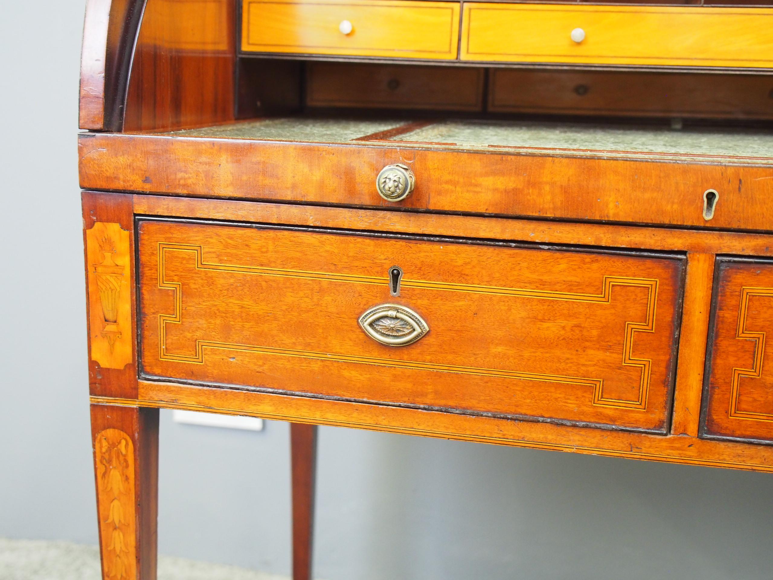 Late George III Mahogany and Inlaid Cylinder Desk by T. Willson, London For Sale 2