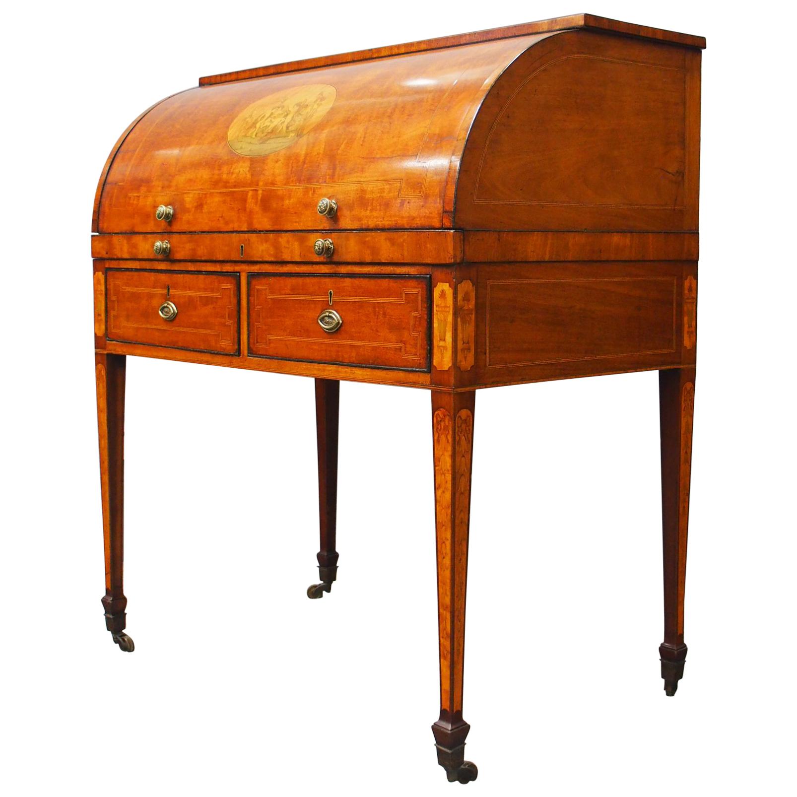 Late George III Mahogany and Inlaid Cylinder Desk by T. Willson, London For Sale