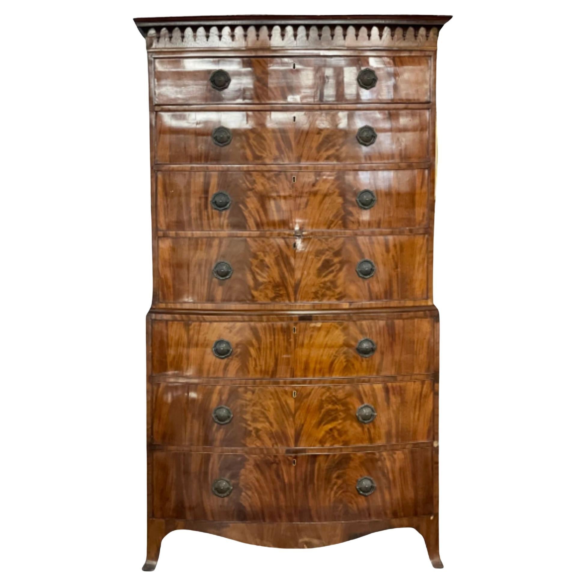 Late George III Mahogany Bowfront Chest on Chest