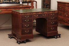 Late George III Mahogany Pedestal Double Sided Desk with Marquetry Shell Inlay
