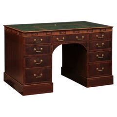 Late George III Mahogany Pedestal Double Sided Desk with Marquetry Shell Inlay