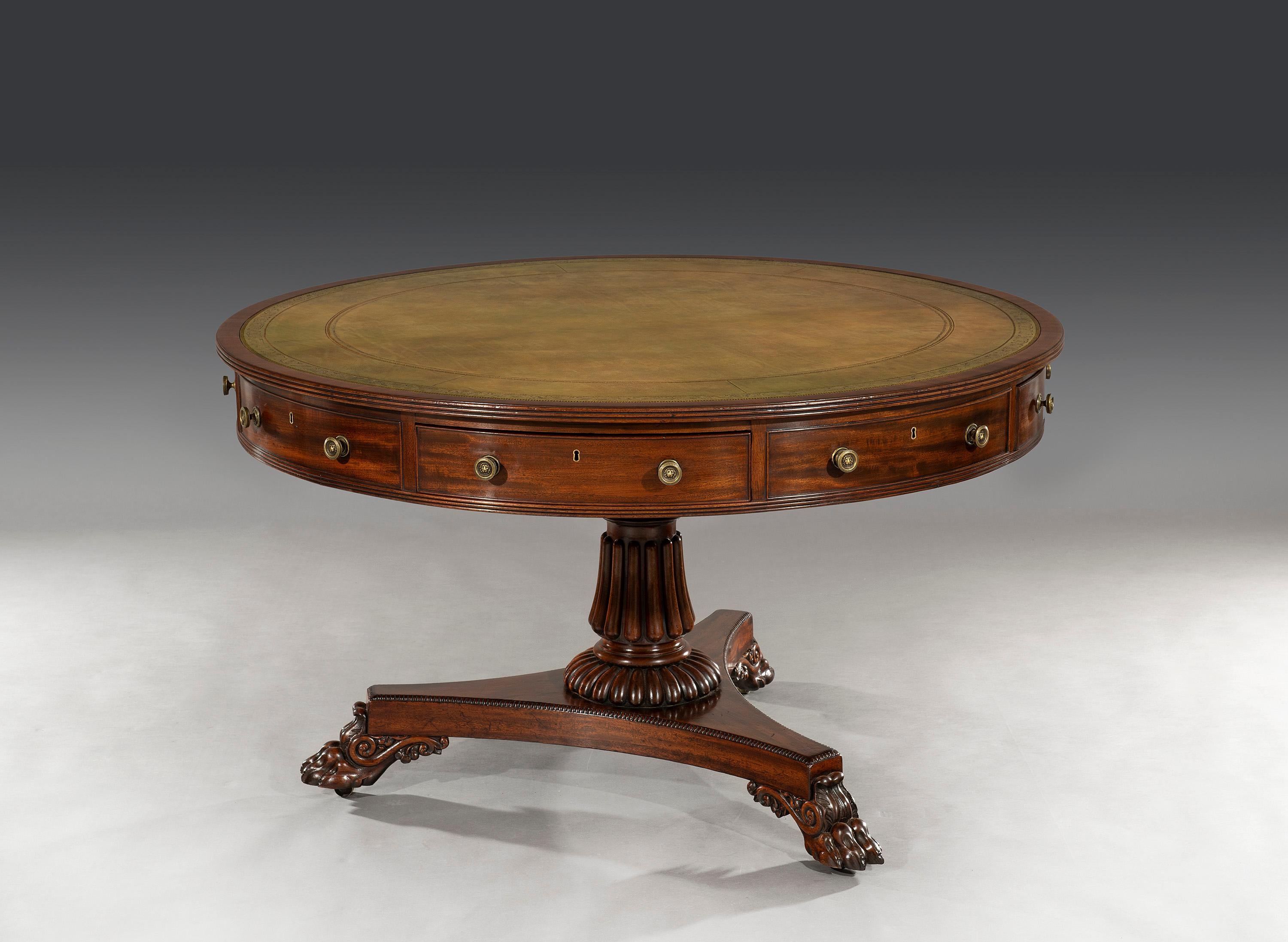 Early 19th Century Late George III Regency Period Revolving Mahogany Drum Table by Gillows For Sale