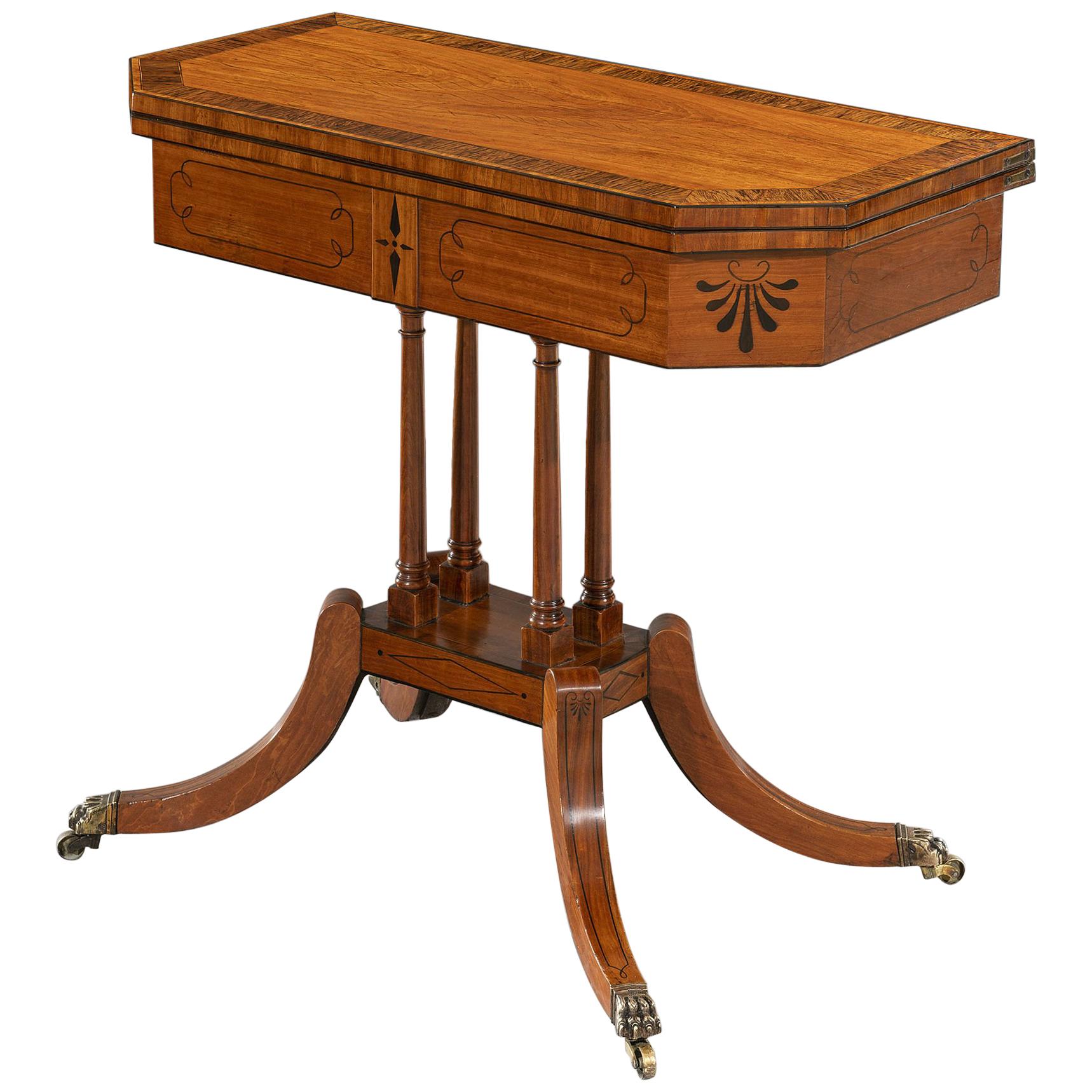 Late George III Sheraton Period Satinwood & Ebony Card Table of Small Proportion For Sale