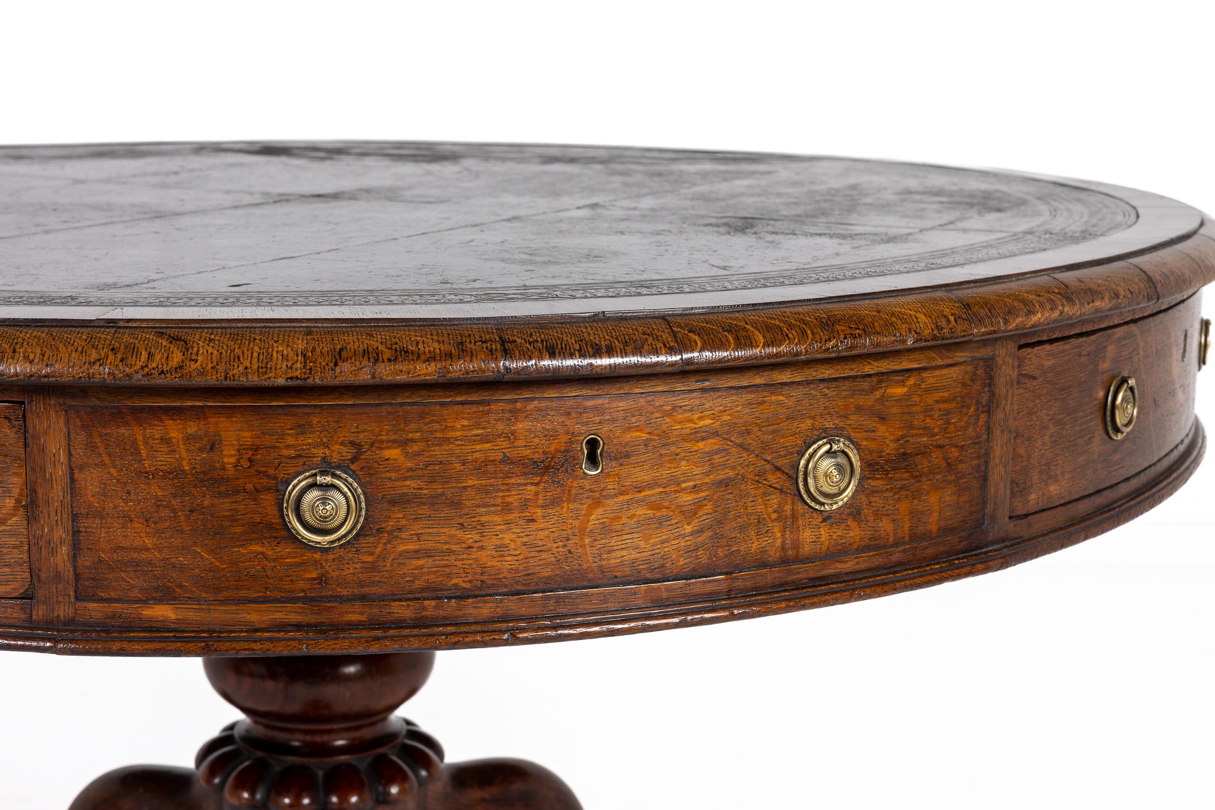 Mid-19th Century Late George IV/Early William IV Oak Drum Table (by Gillows) For Sale