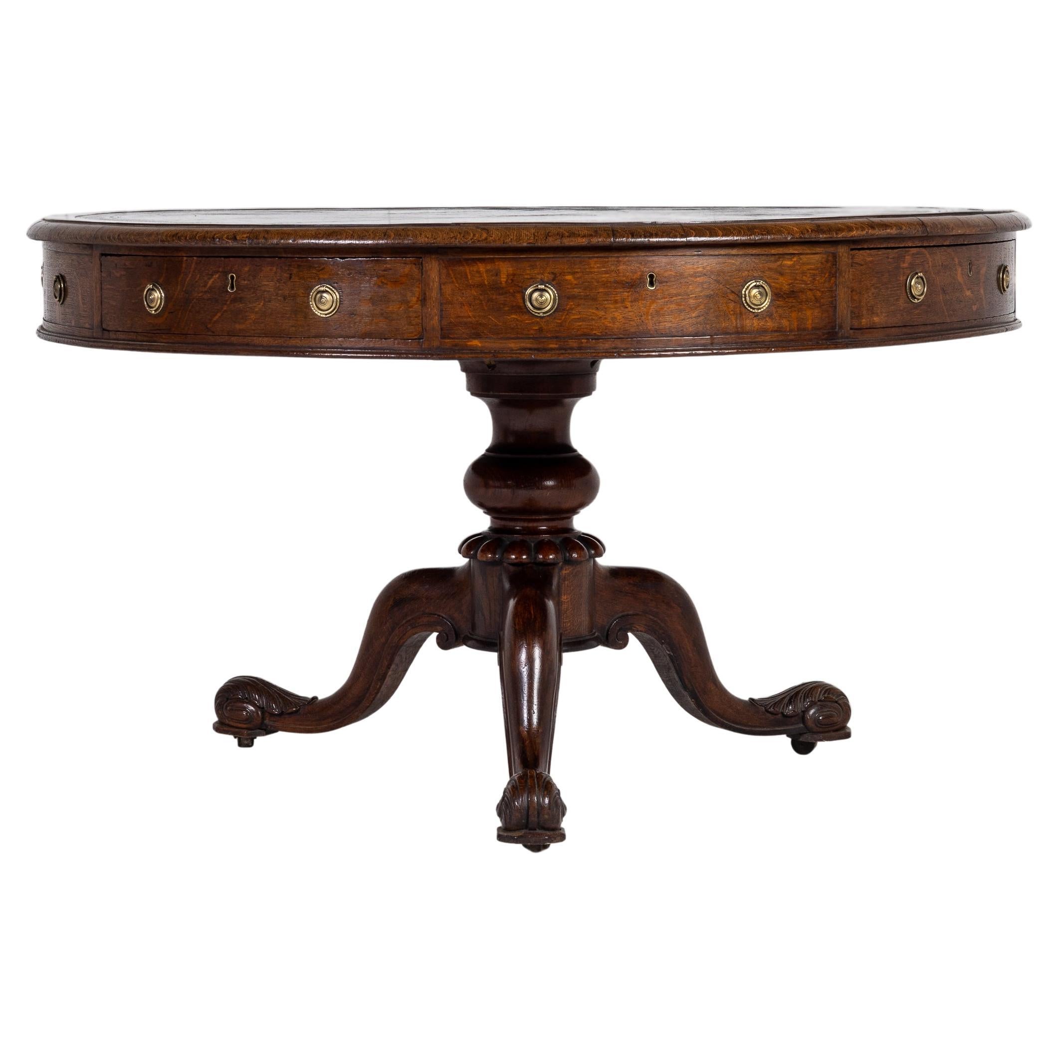 Late George IV/Early William IV Oak Drum Table (by Gillows) For Sale