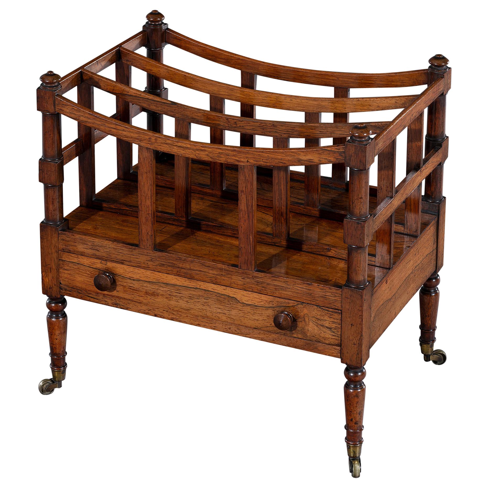 Late George IV Regency Period Rosewood Canterbury For Sale