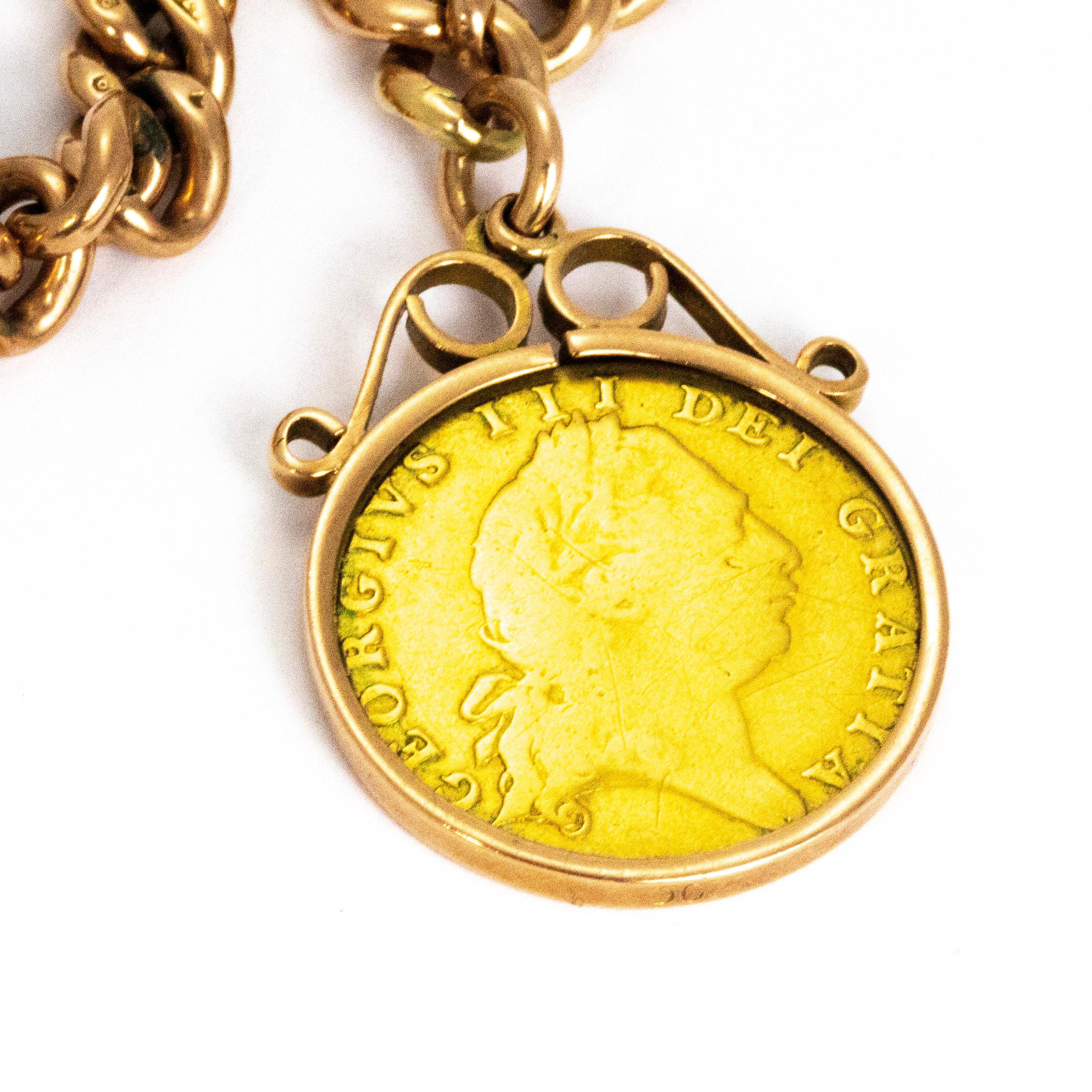 George III Late Georgian 1/2 Guinea Coin and 9 Carat Gold Albert Chain
