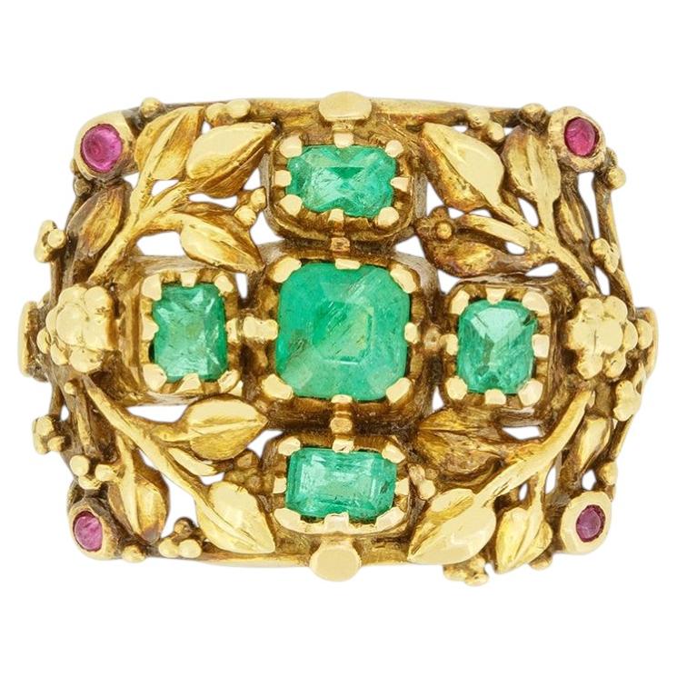 Anillo georgiano tardío de esmeralda y rubí de 1,10 quilates, c.1820 en venta