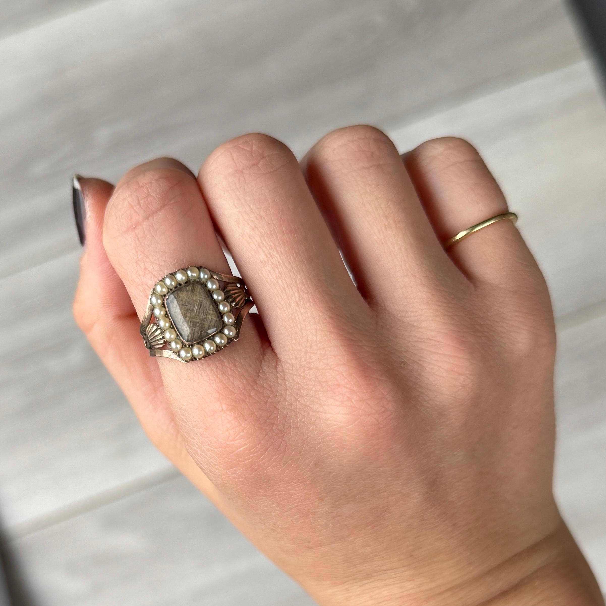 Uncut Late Georgian 9 Carat Gold Pearl Cluster Locket Ring For Sale