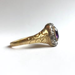 Late Georgian Amethyst and Rose Cut Diamond 15 Carat Gold Cluster Ring