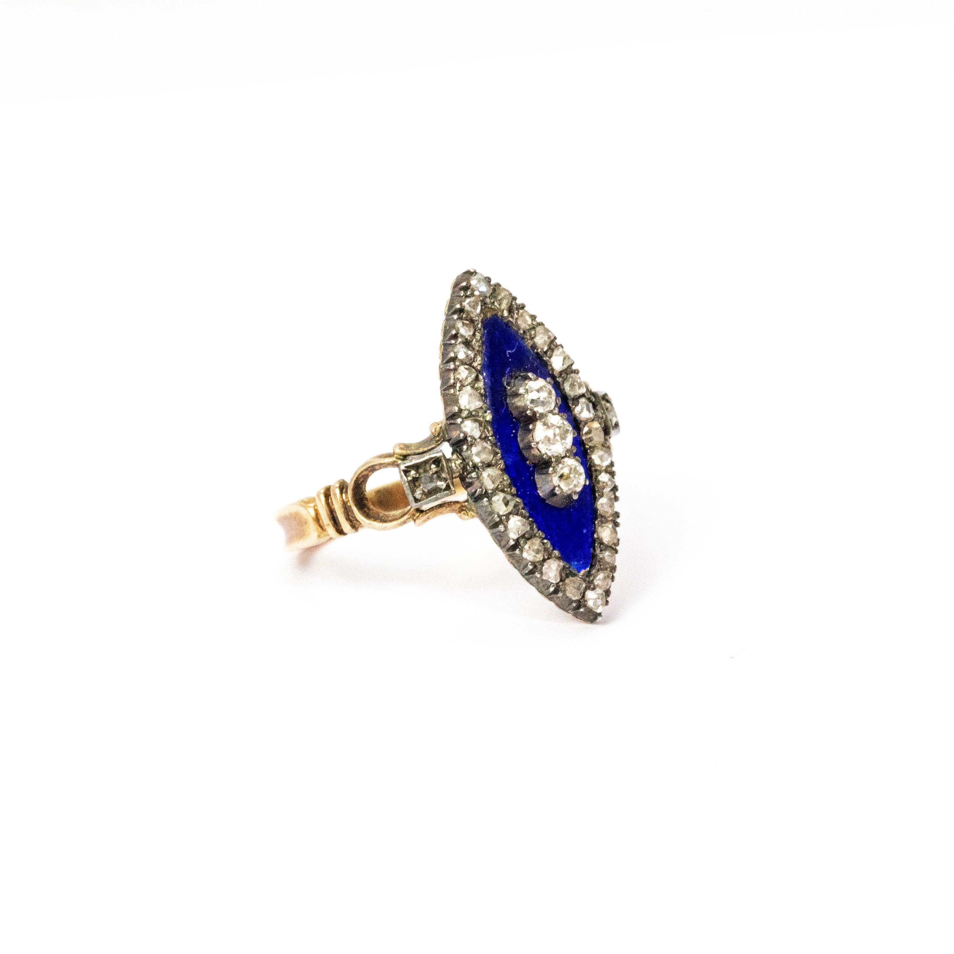 Late Georgian Blue Enamel and Diamond 18 Karat Gold Ring In Good Condition In Chipping Campden, GB
