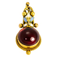 Late Georgian Cabochon Garnet, Enamel and 18 Carat Gold Pendant