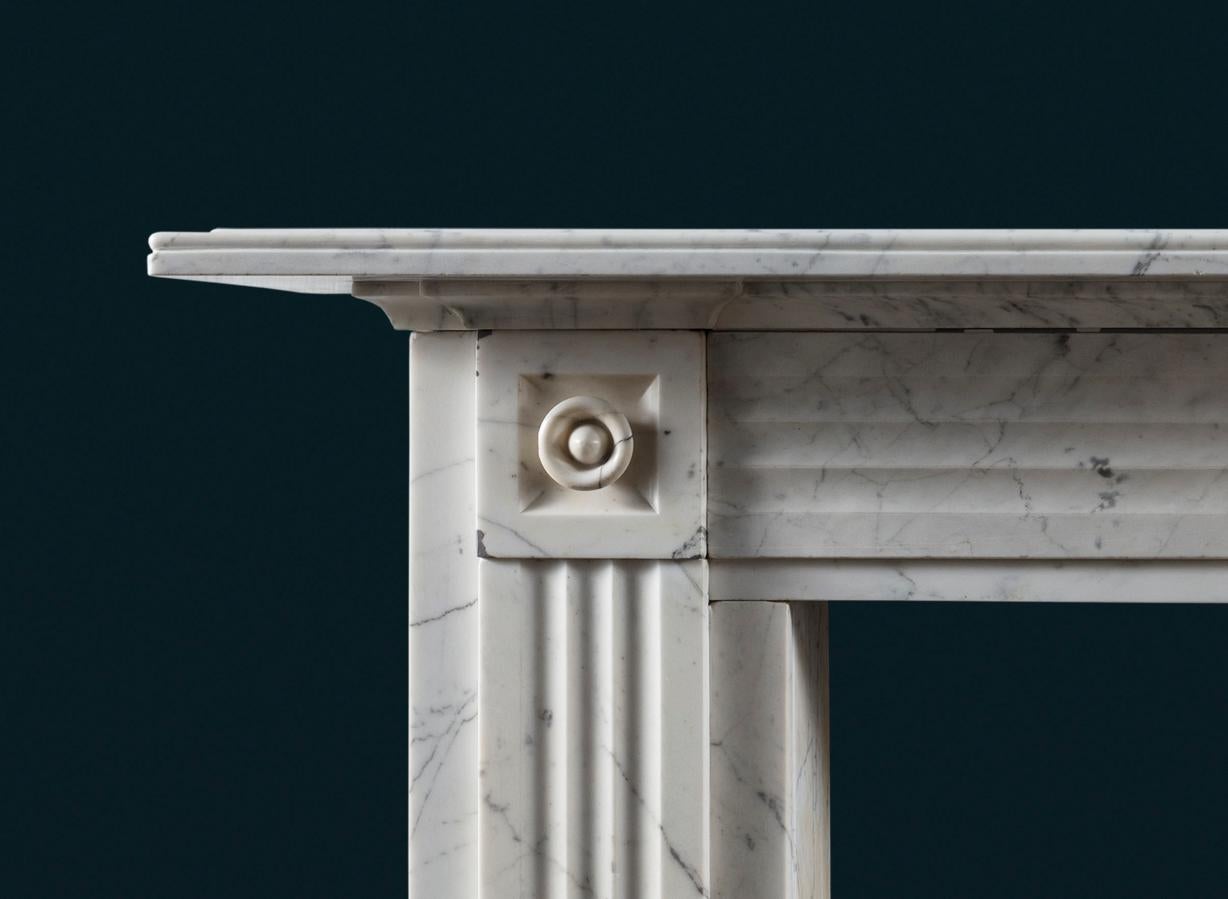 English Late Georgian Carrara Marble Fluted Fireplace Surround