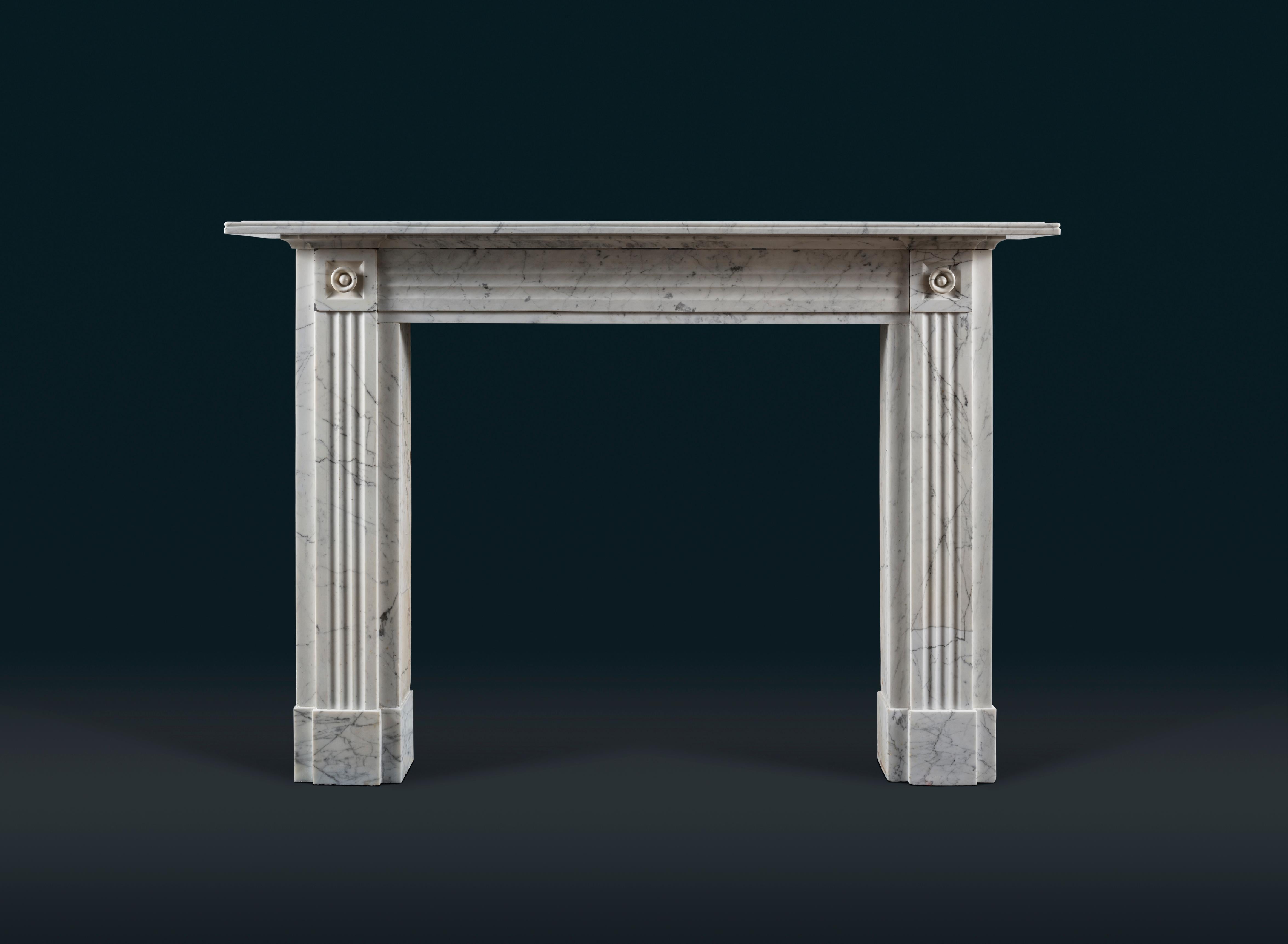 Hand-Carved Late Georgian Carrara Marble Fluted Fireplace Surround