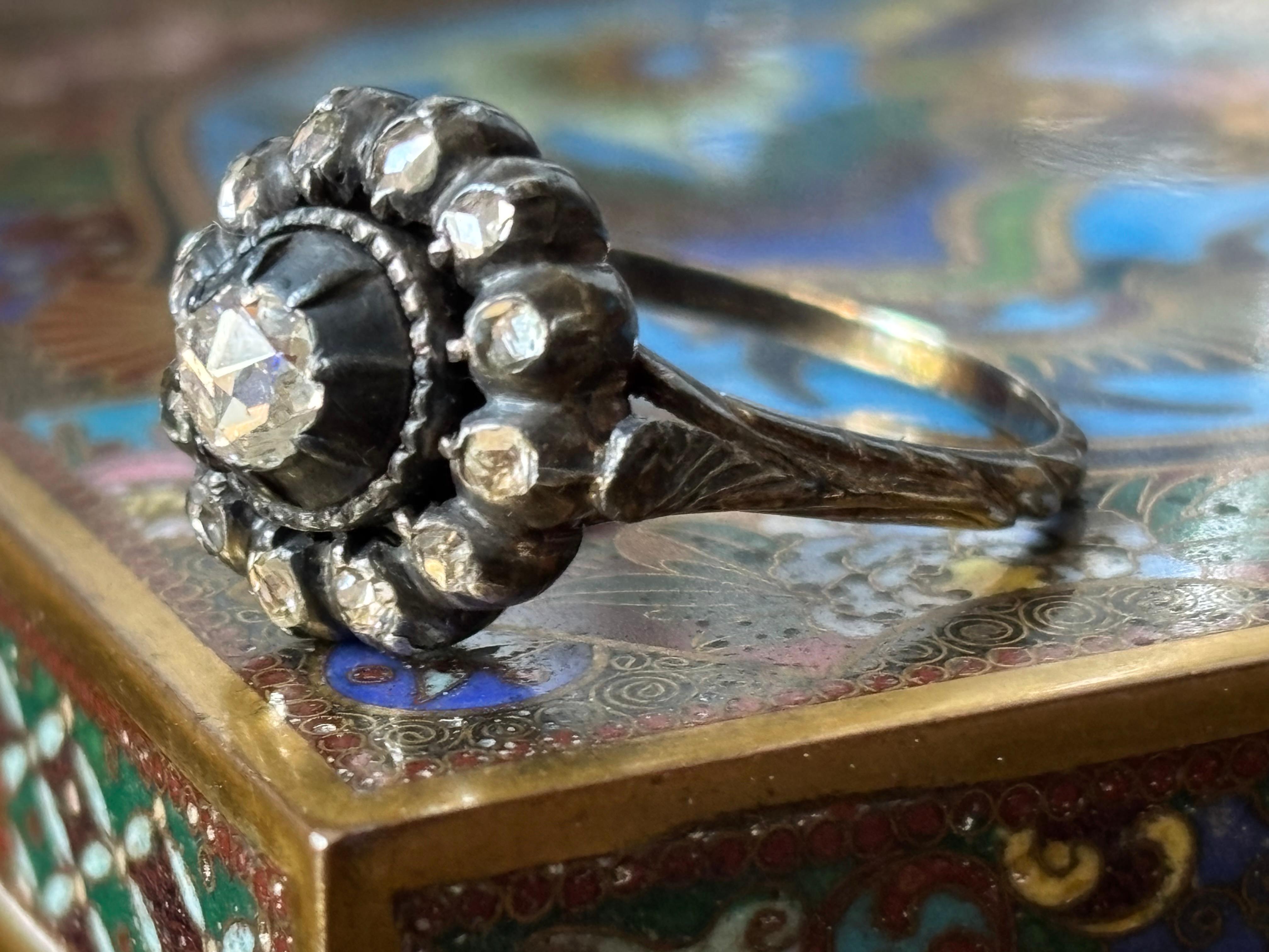 Anello a grappolo tardo georgiano con diamanti taglio rosa Circa 1790 in vendita 5