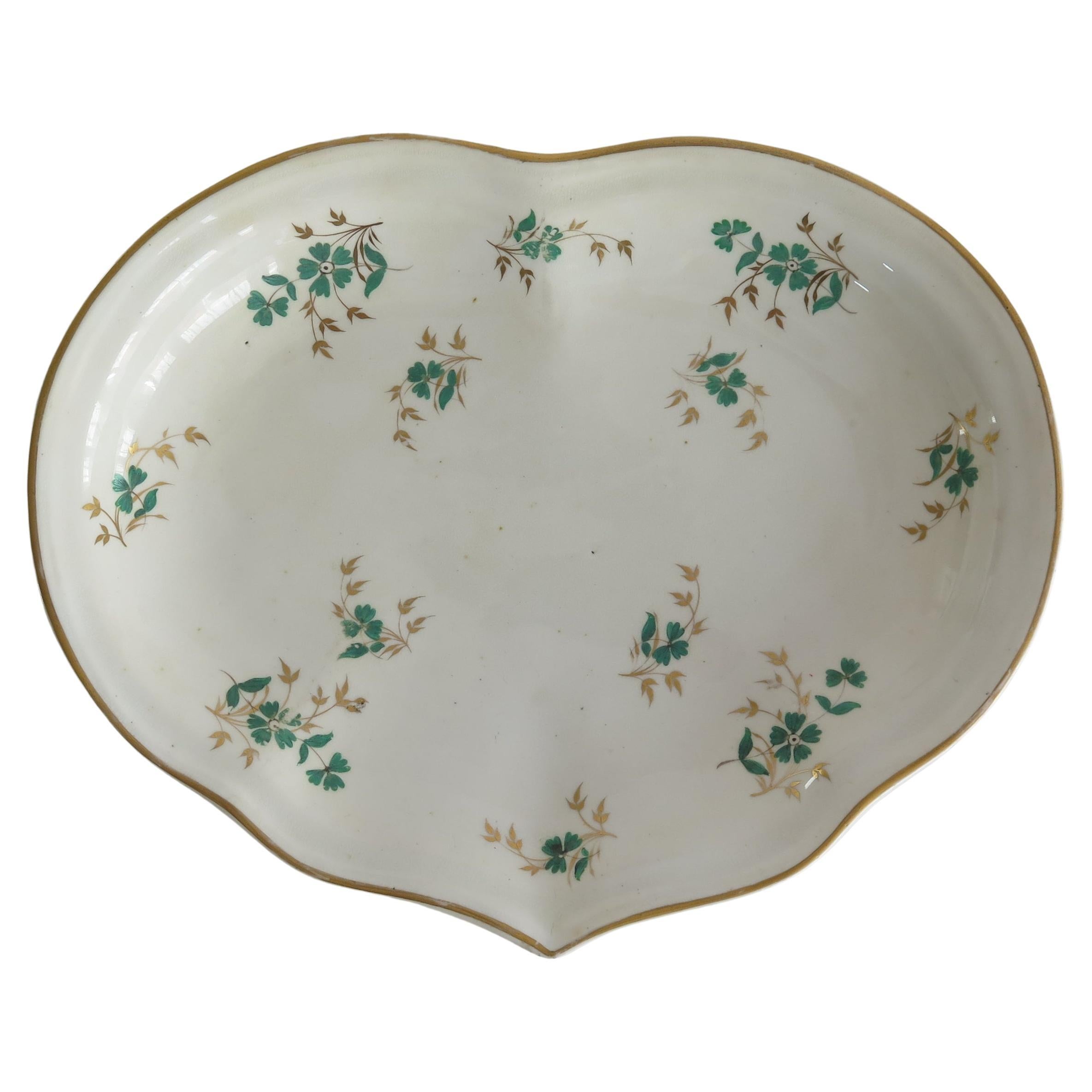 Late Georgian Derby Desert Dish Heart Shaped Porcelain Gilded Ptn, Circa 1825