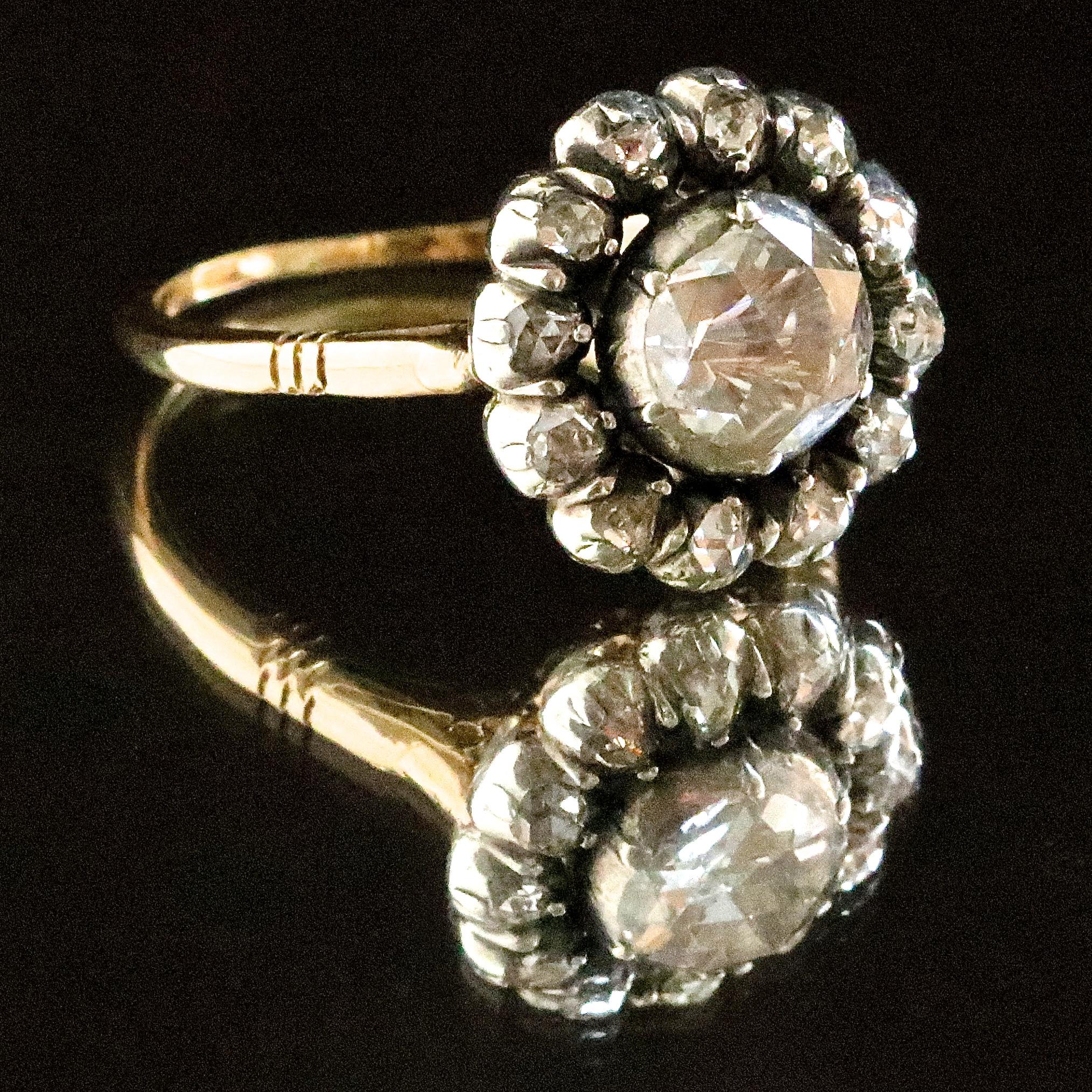 Rose Cut Diamond 14 Karat Gold Cluster Ring