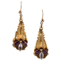 Antique Late Georgian Drop Earrings with Rhodolite and Topaz