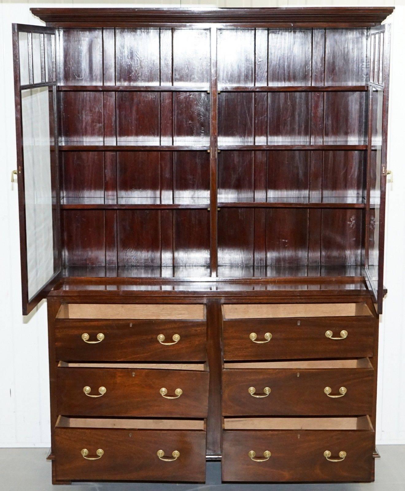 Late Georgian Early Victorian Mahogany Library Bookcase Dresser Cabinet Drawers 2