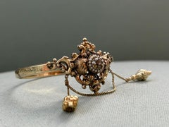 Georgian Seed Pearl and Rose cut Diamond Bangle Bracelet