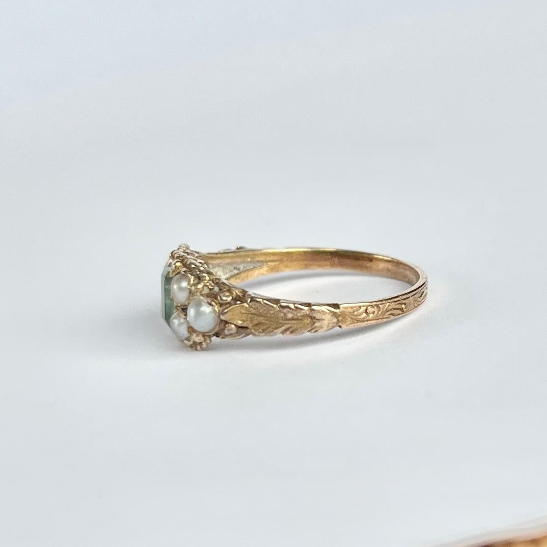 Women's Late Georgian Emerald and Pearl 15 Carat Gold Ring