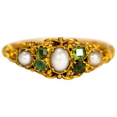 Antique Late Georgian Emerald and Pearl 15 Carat Gold Ring