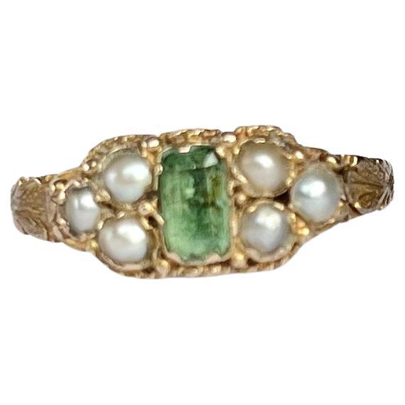 Late Georgian Emerald and Pearl 15 Carat Gold Ring