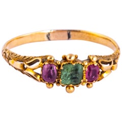 Late Georgian Emerald and Ruby 18 Carat Gold Ring