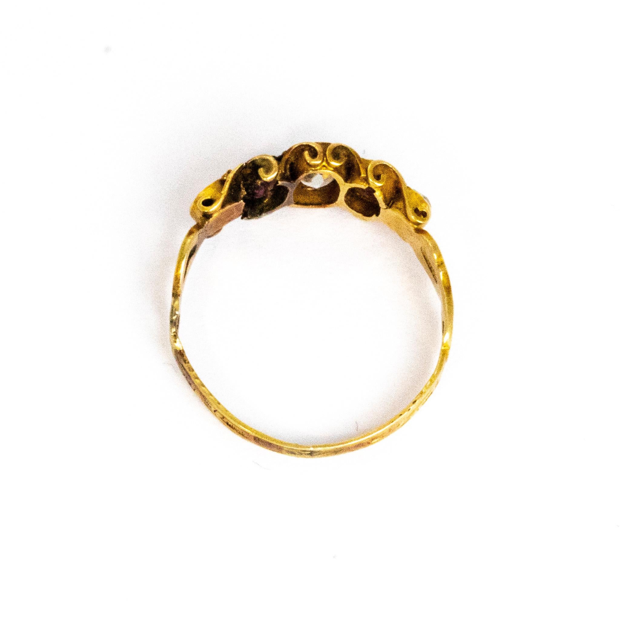 Late Georgian Emerald, Garnet and Chrysoberyl 12 Carat Gold Ring 3