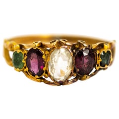 Late Georgian Emerald, Garnet and Chrysoberyl 12 Carat Gold Ring