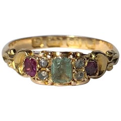 Late Georgian Emerald, Ruby and Diamond 18 Carat Gold Ring