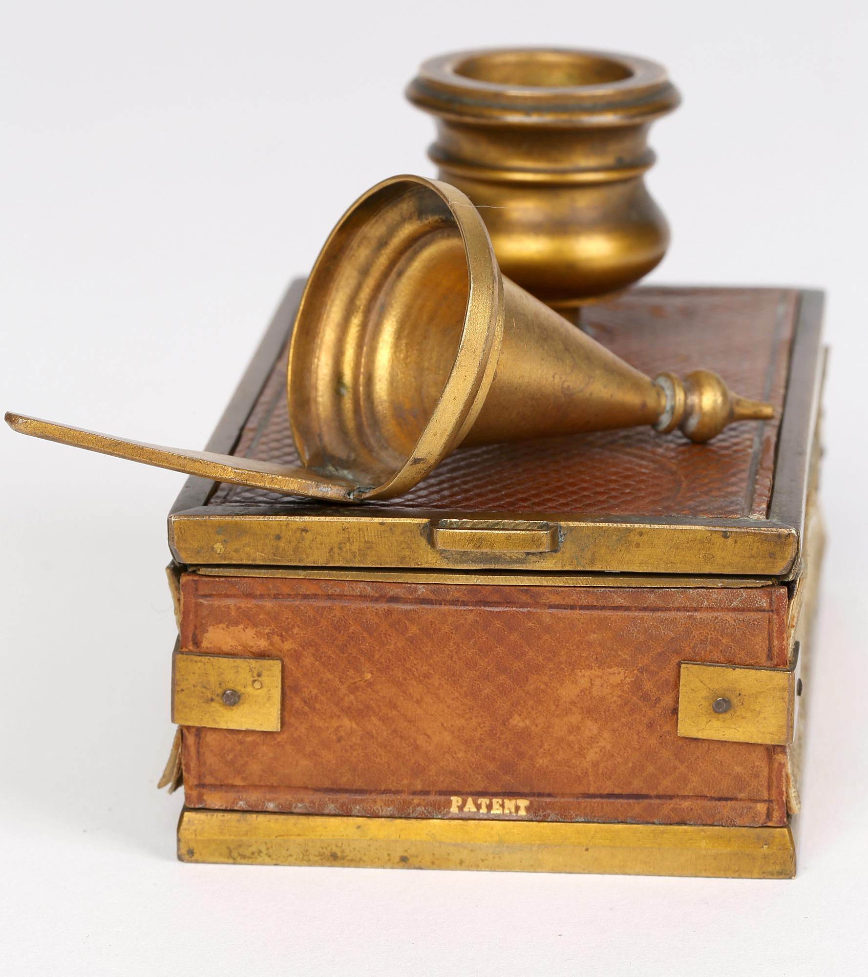 Late Georgian English Gilt Bronze Travelling Candlestick & Match holder In Good Condition For Sale In Bishop's Stortford, Hertfordshire