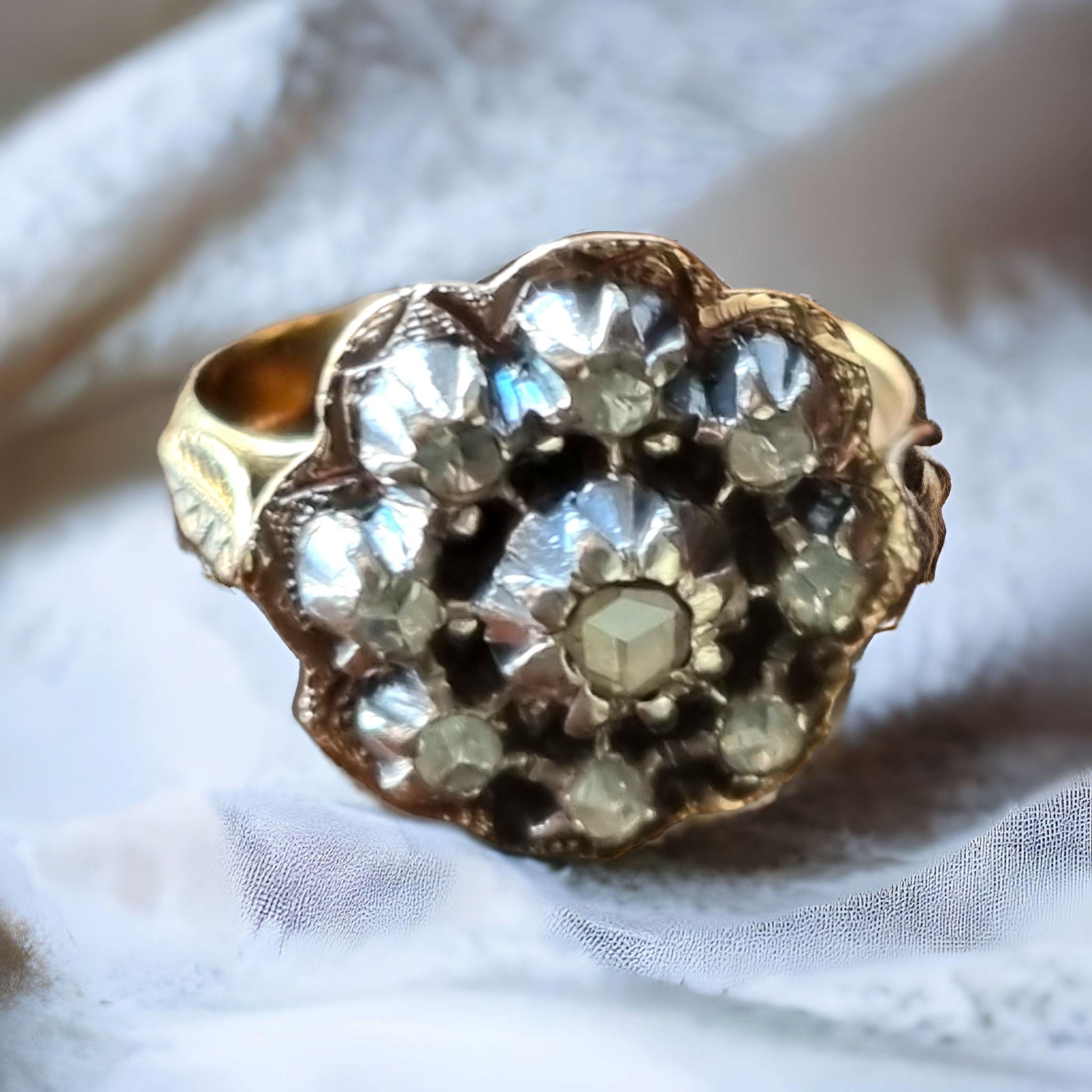 Late Georgian Era Rose cut Diamond Flower Ring In Good Condition In OVIEDO, AS