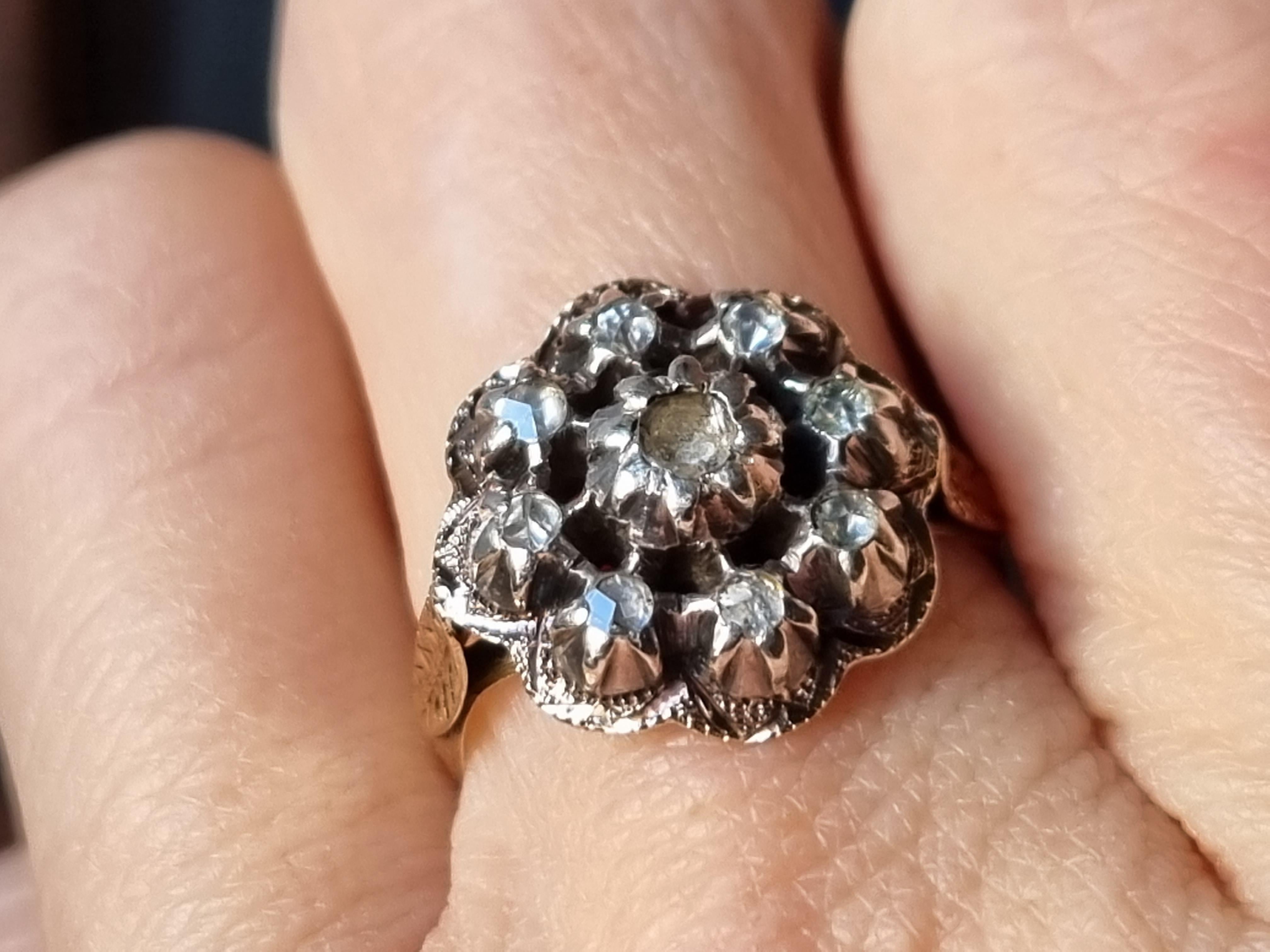 Women's Late Georgian Era Rose cut Diamond Flower Ring For Sale