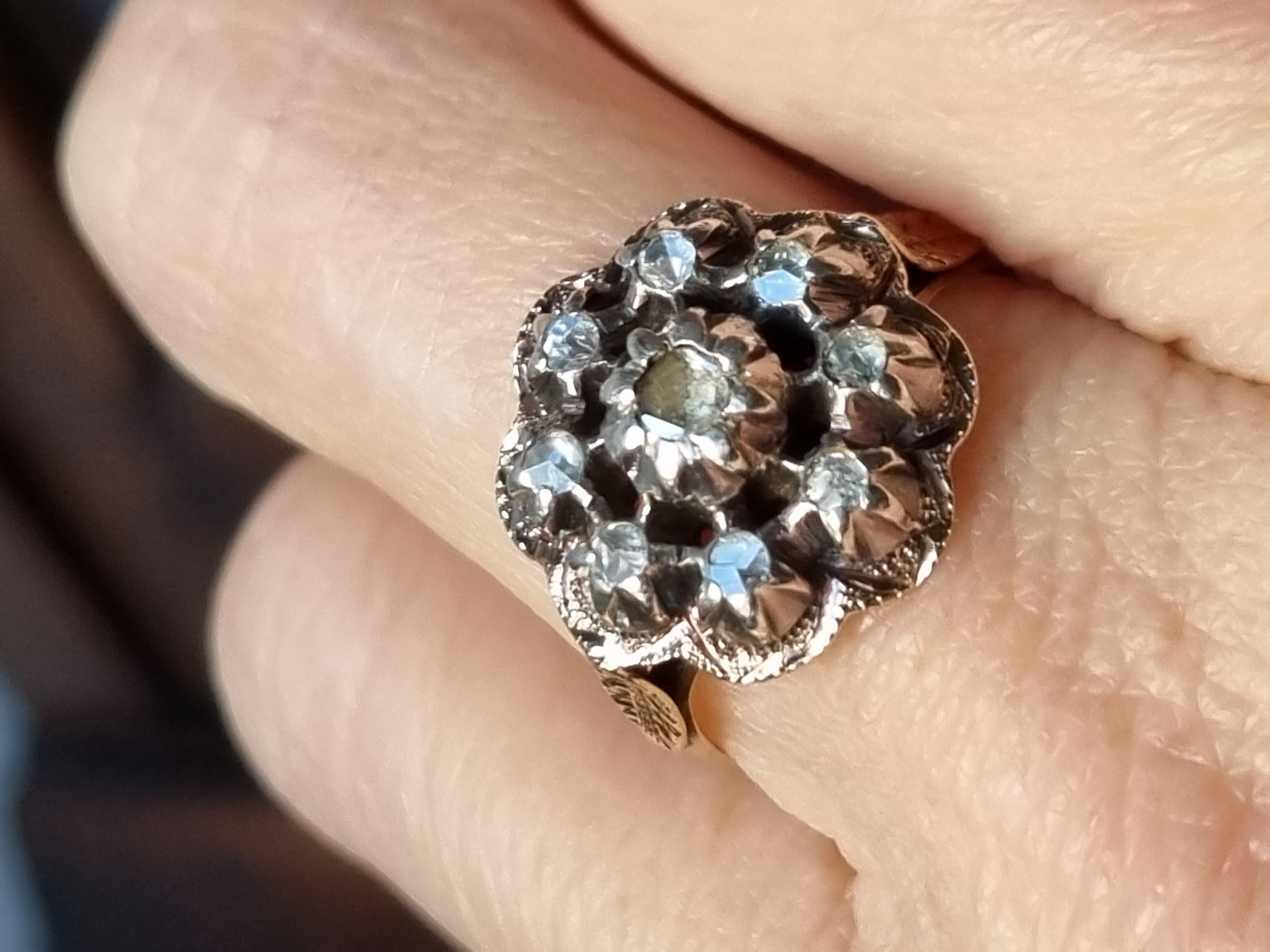 Late Georgian Era Rose cut Diamond Flower Ring For Sale 1