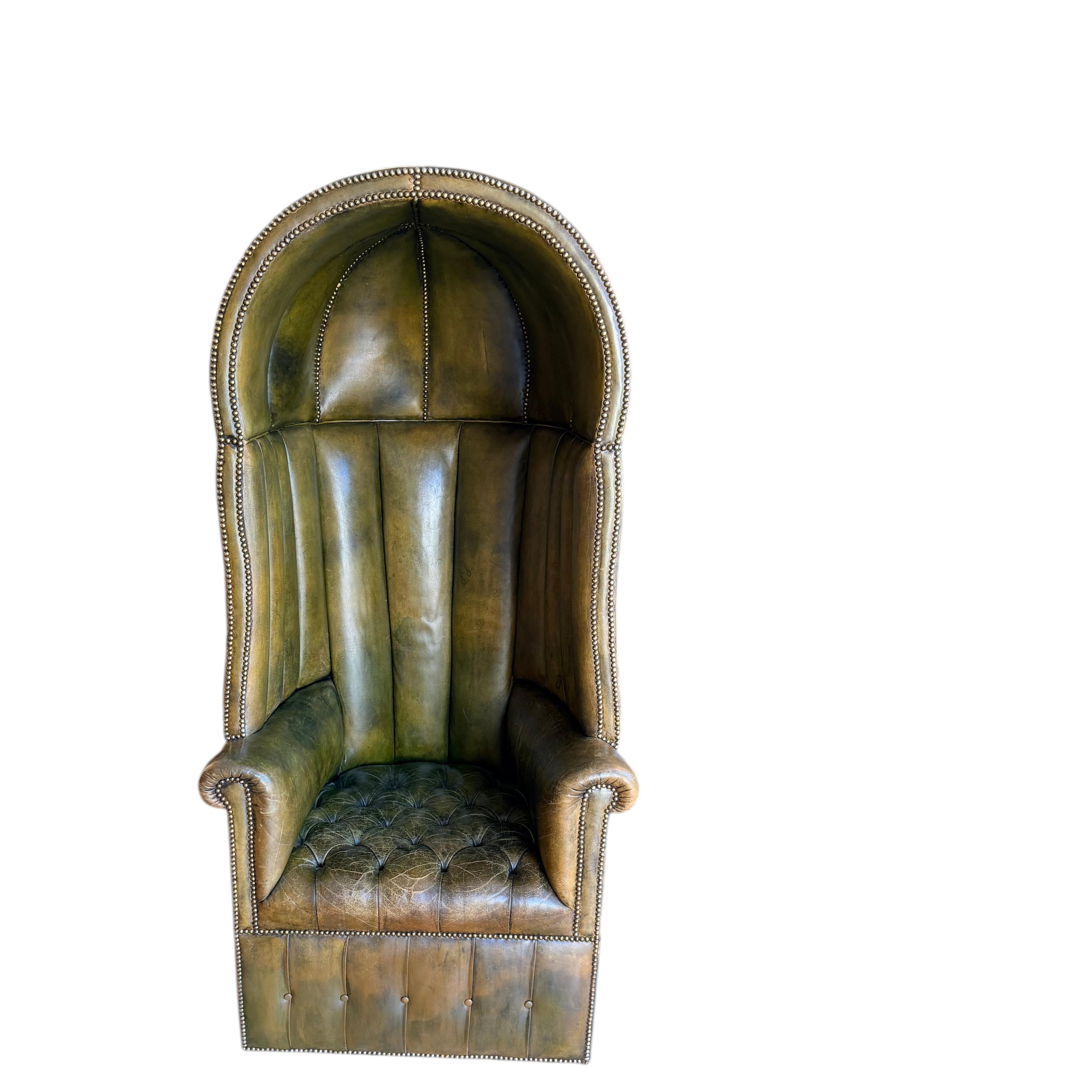 Late Georgian Extraordinary Leather Upholstered “Hall Porters Chair”.