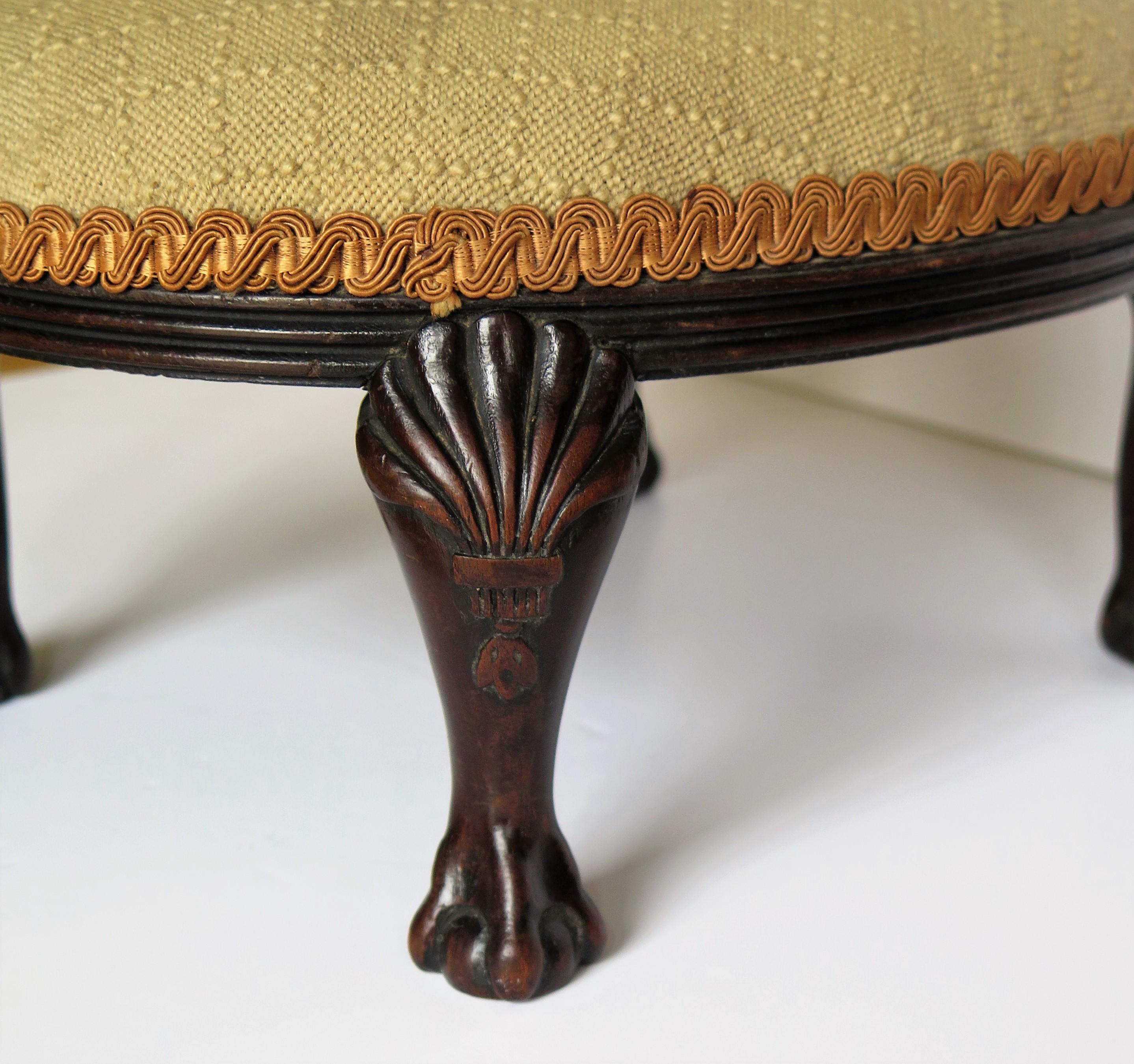 Late Georgian Footstool Carved Shell Ball and Claw Legs Needlework Top, Ca. 1820 7
