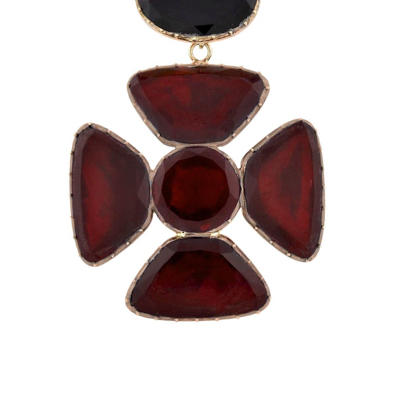 Late Georgian Garnet Maltese Cross Pendant Necklace at 1stDibs