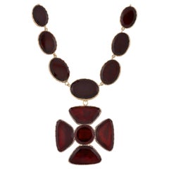 Late Georgian Garnet Maltese Cross Pendant Necklace