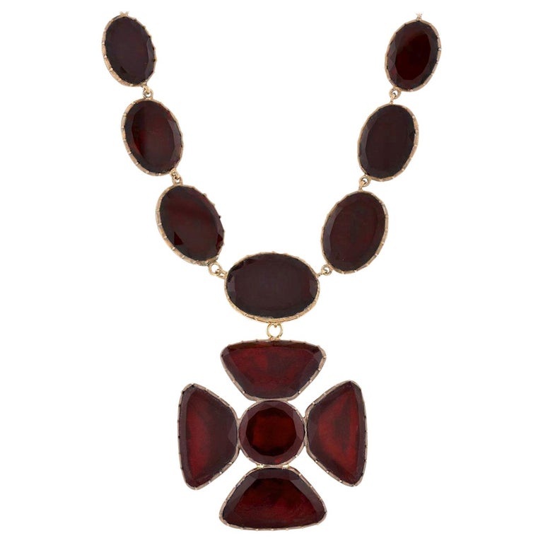 Late Georgian Garnet Maltese Cross Pendant Necklace at 1stDibs