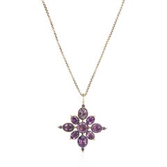 Late Georgian Gold and Amethyst Quatrefoil Cluster Pendant on Chain