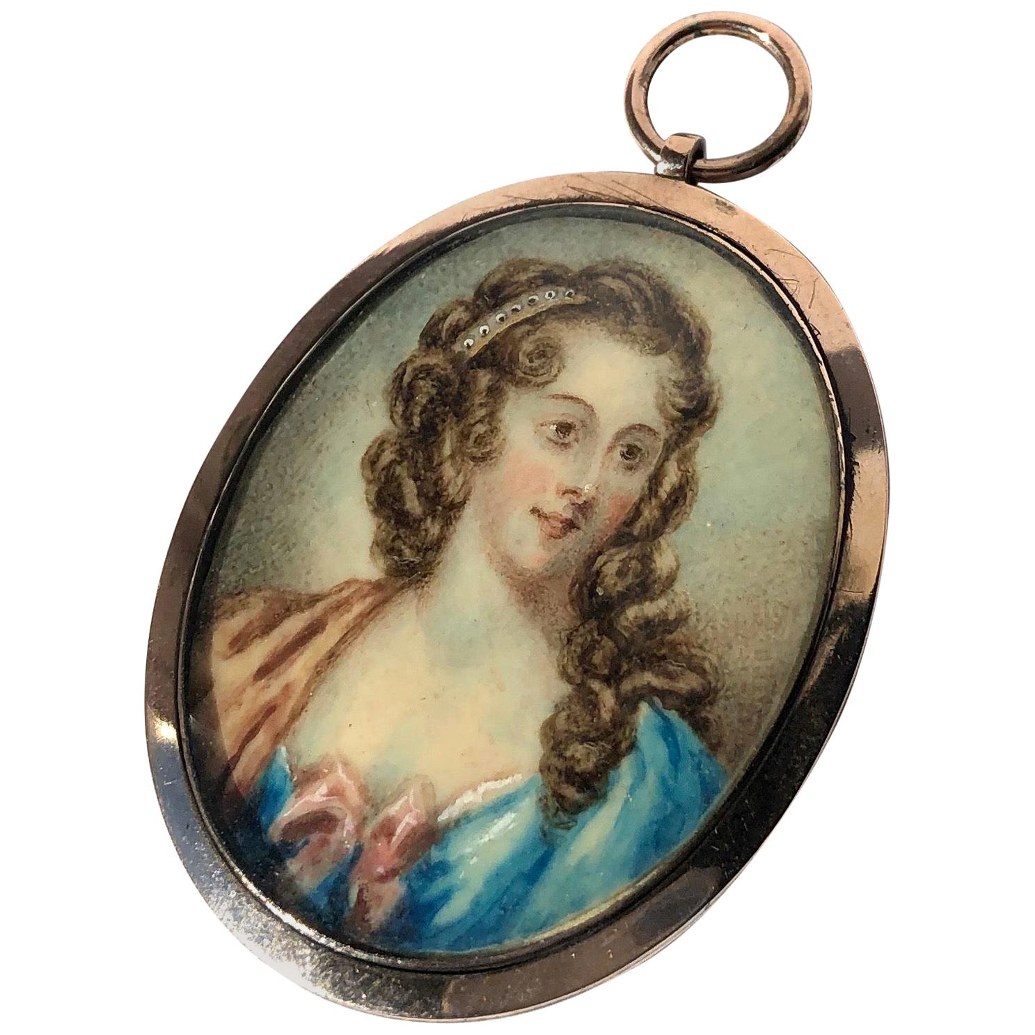 Late Georgian Gold and Painted Ivory Portrait Pendant