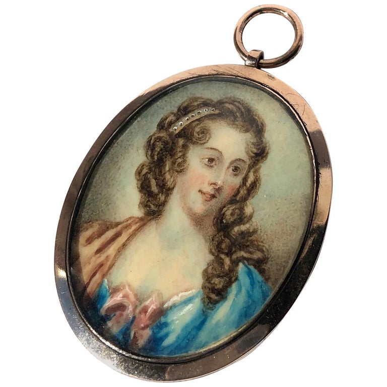 Late Gold and Painted Ivory Portrait Pendant For Sale at 1stDibs