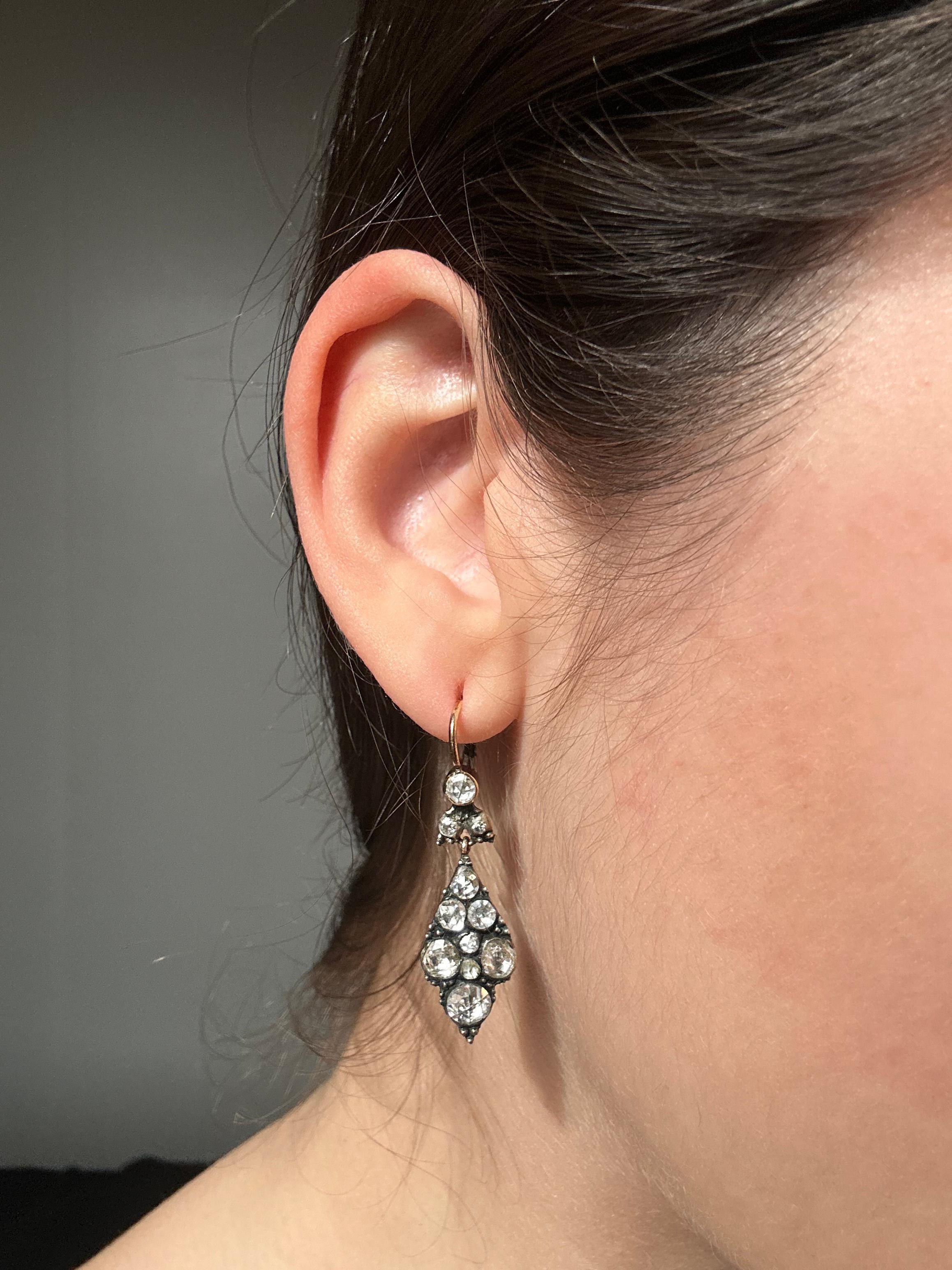 Late Georgian Gold and Silver Top Rose Cut Diamond Earrings 6