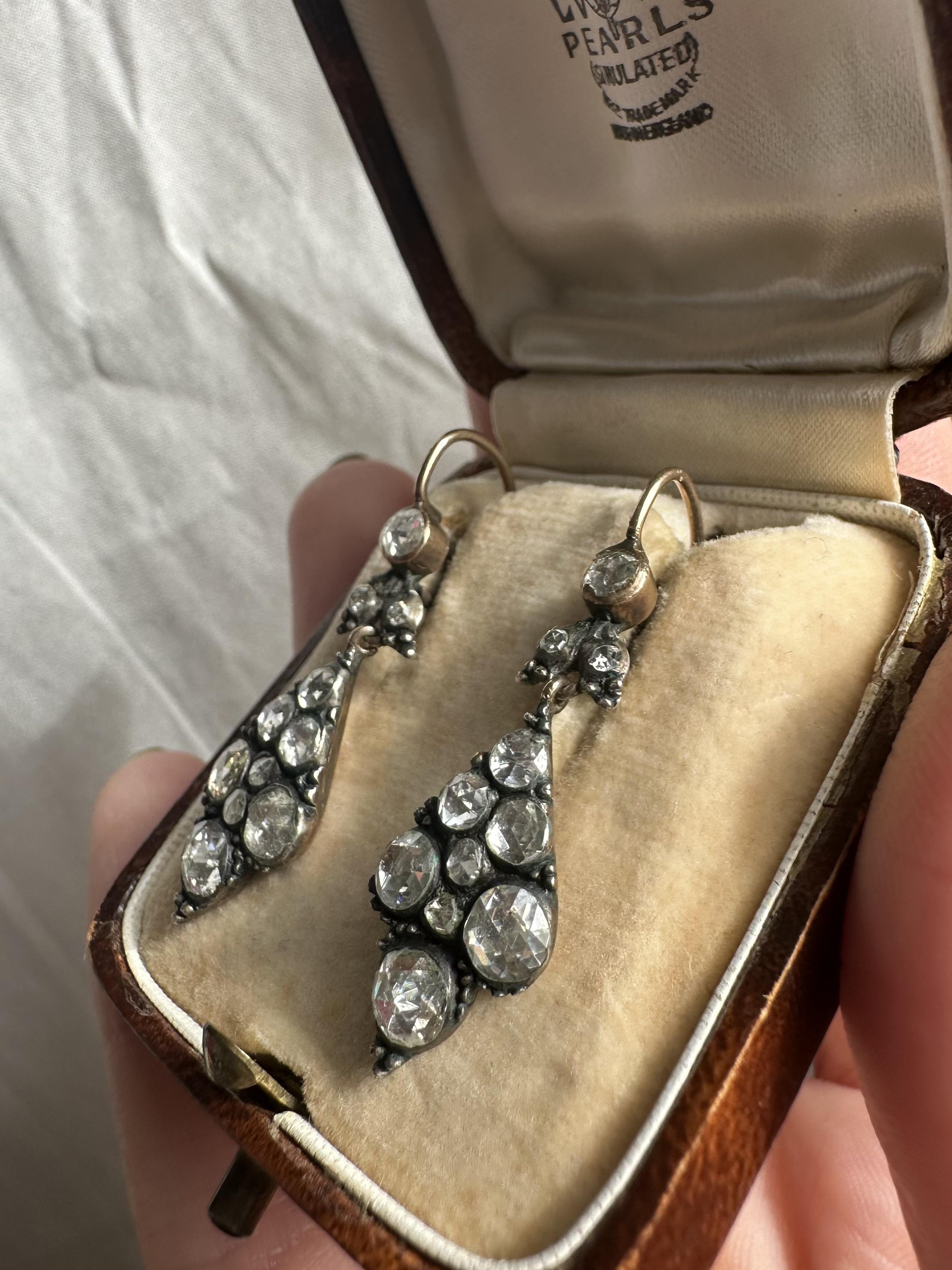 Late Georgian Gold and Silver Top Rose Cut Diamond Earrings In Good Condition In New York, NY