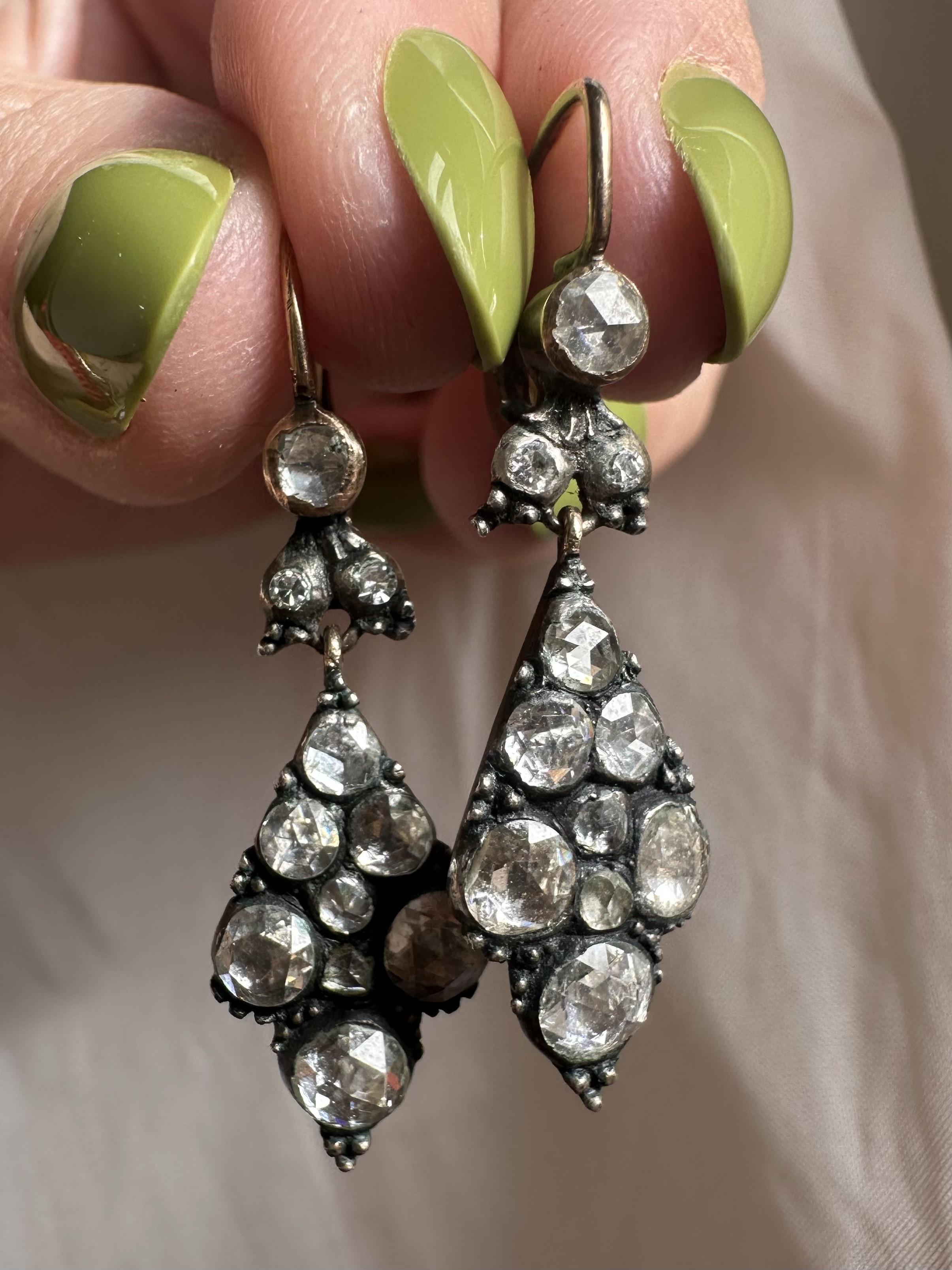Women's Late Georgian Gold and Silver Top Rose Cut Diamond Earrings