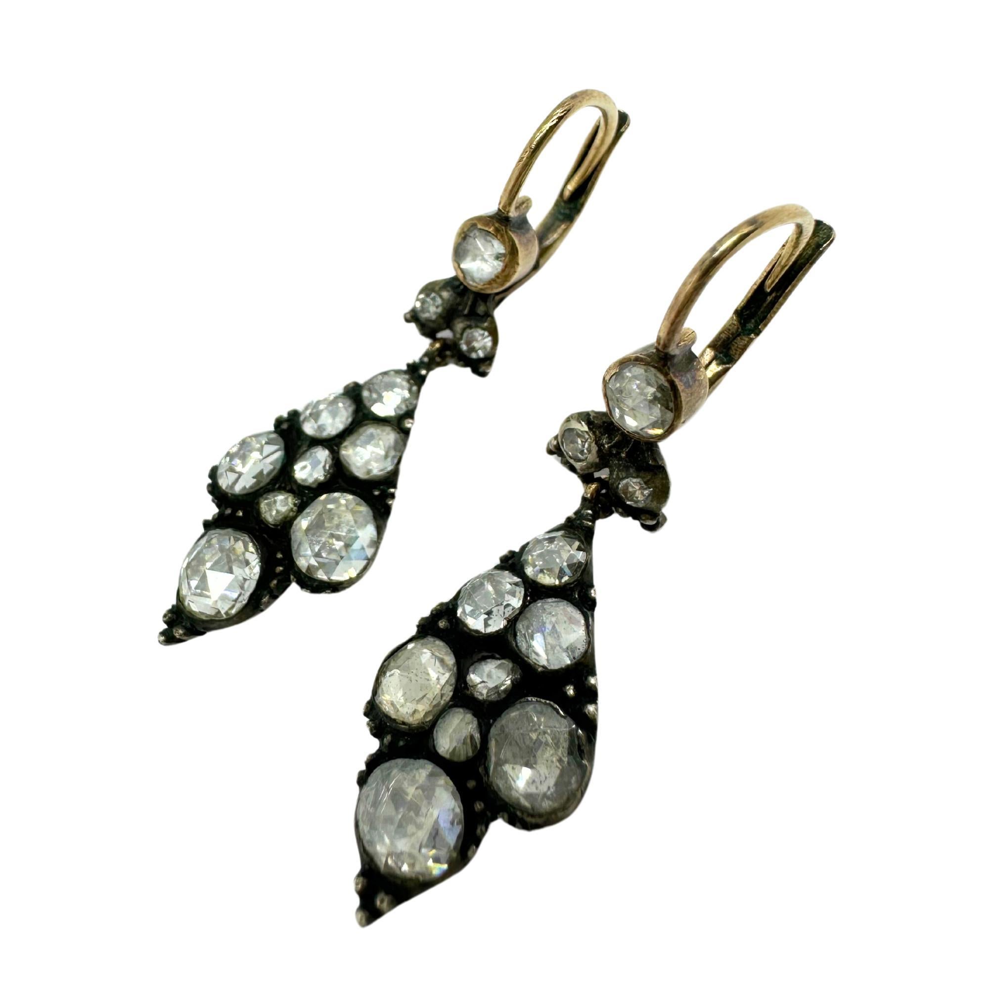 Late Georgian Gold and Silver Top Rose Cut Diamond Earrings 2