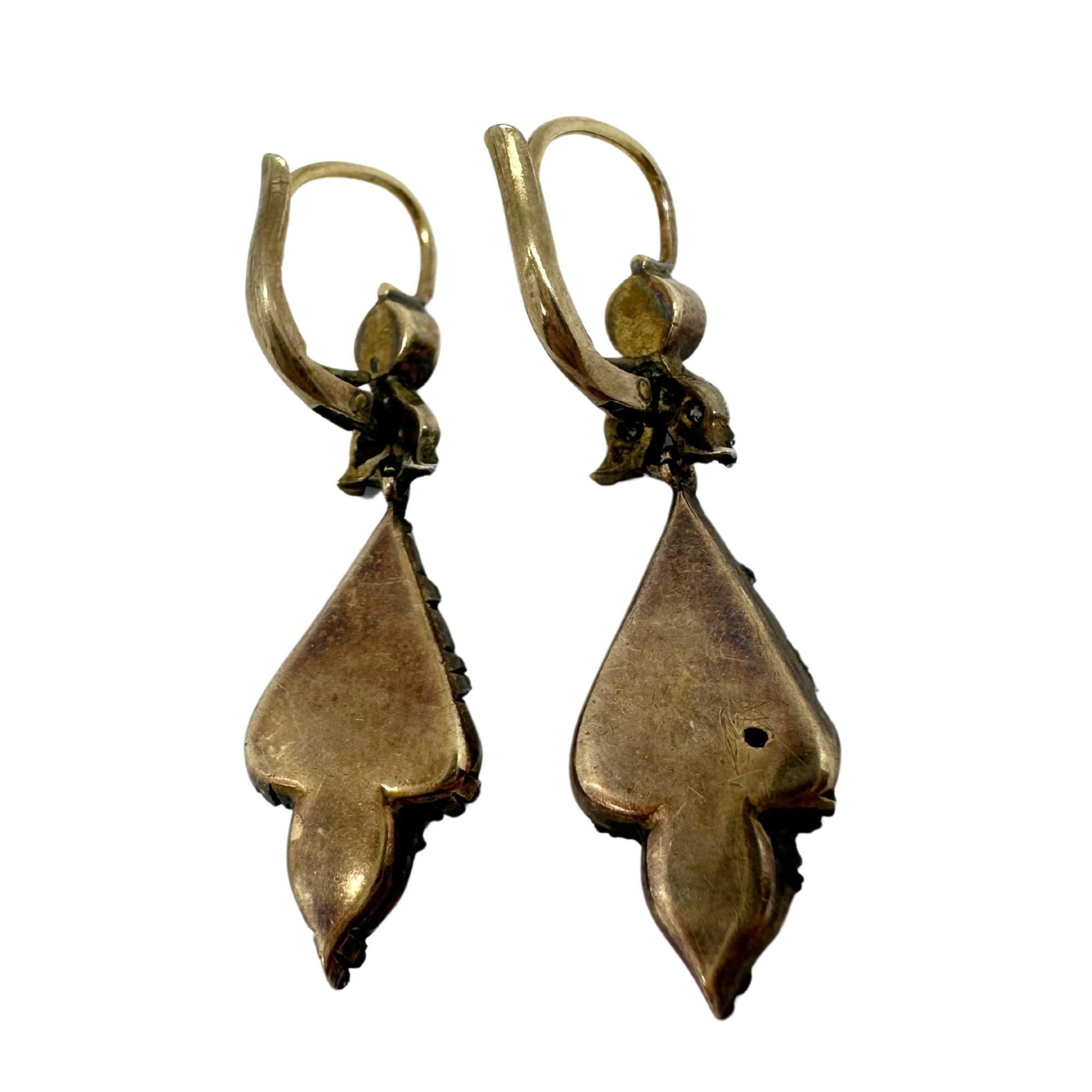Late Georgian Gold and Silver Top Rose Cut Diamond Earrings 3